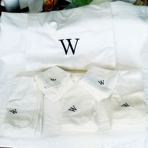Pottery Barn LOT of 24 "W" Embroidered Linens